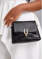 Black Pushlock Chains Design Shoulder Bag