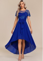 Royal Blue Tummy Coverage High Low Belted Dress