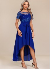 Royal Blue Tummy Coverage High Low Belted Dress | thumb picture 