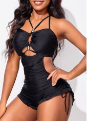 Drawstring Cut Out Black One Piece Swimwear | thumb picture 