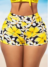High Waisted Floral Print Yellow Swim Shorts
