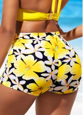 High Waisted Floral Print Yellow Swim Shorts | thumb picture 