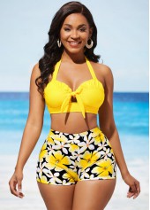 High Waisted Floral Print Yellow Swim Shorts | thumb picture 