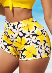 High Waisted Floral Print Yellow Swim Shorts | thumb picture 