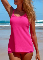 Patchwork Criss Cross Hot Pink Tankini Top-No Bottom | picture 2