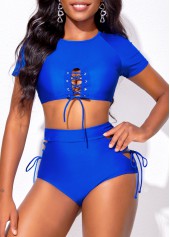 Cut Out Royal Blue Lace Up Bikini Top-No Bottom | thumb picture 