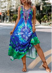 Blue Asymmetry Tie Dye Print H Shape Dress | thumb picture 