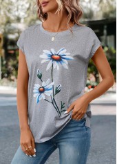 Light Grey Marl Floral Print T Shirt | thumb picture 