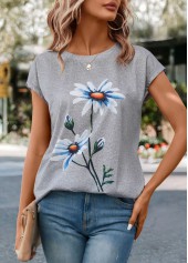 Light Grey Marl Floral Print T Shirt | thumb picture 