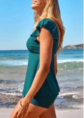 Cut Out High Waisted Turquoise Tankini Set | thumb picture 