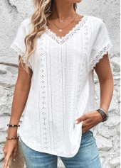 White Lace Short Sleeve V Neck T Shirt | thumb picture 