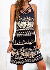 Black Criss Cross Tribal Print Dress | thumb picture 