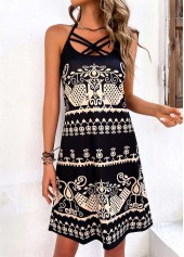 Black Criss Cross Tribal Print Dress | thumb picture 