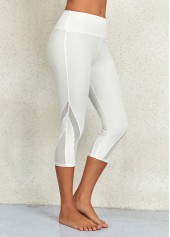 White Mid Waisted Capri Elastic Waist Leggings