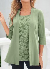 Sage Green Lace 3/4 Sleeve Cardigan and Tank Top