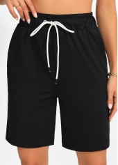 Black Pocket Regular Drawastring High Waisted Shorts | thumb picture 
