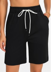 Black Pocket Regular Drawastring High Waisted Shorts