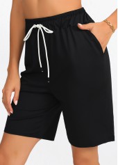 Black Pocket Regular Drawastring High Waisted Shorts | thumb picture 