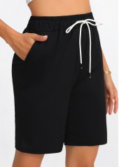 Black Pocket Regular Drawastring High Waisted Shorts | thumb picture 