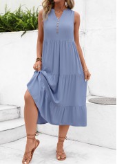 Dusty Blue Button A Line Sleeveless Dress | thumb picture 