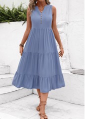 Dusty Blue Button A Line Sleeveless Dress | thumb picture 