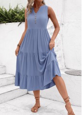Dusty Blue Button A Line Sleeveless Dress | thumb picture 