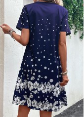 Navy Cut Out Floral Print H Shape Dress | thumb picture 