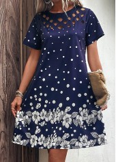 Navy Cut Out Floral Print H Shape Dress | thumb picture 