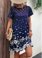 Navy Cut Out Floral Print H Shape Dress | thumb picture 