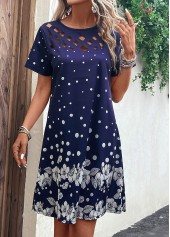 Navy Cut Out Floral Print H Shape Dress | thumb picture 