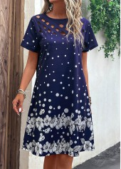 Navy Cut Out Floral Print H Shape Dress | thumb picture 