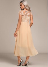 Champagne Lace High Low Short Sleeve Dress | thumb picture 