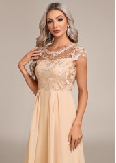 Champagne Lace High Low Short Sleeve Dress | thumb picture 