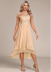 Champagne Lace High Low Short Sleeve Dress | thumb picture 