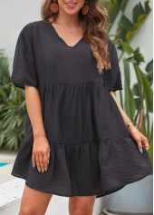 Breathable Black Ruched V Neck Cover Up | thumb picture 