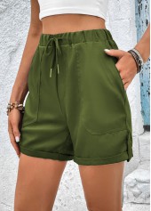 Olive Green Pocket Drawastring High Waisted Shorts | thumb picture 