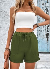 Olive Green Pocket Drawastring High Waisted Shorts | thumb picture 