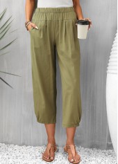 Olive Green Pocket Regular Elastic Waist Pants