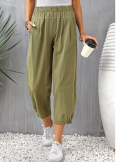 Olive Green Pocket Regular Elastic Waist Pants | thumb picture 