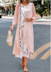 Pink Floral Print Maxi Long Sleeve Dress and Cardigan | thumb picture 