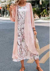 Pink Floral Print Maxi Long Sleeve Dress and Cardigan | thumb picture 