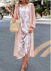 Pink Floral Print Maxi Long Sleeve Dress and Cardigan | thumb picture 