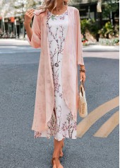 Pink Floral Print Maxi Long Sleeve Dress and Cardigan | thumb picture 