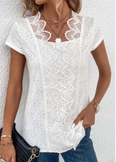 White Patchwork Short Sleeve Scoop Neck Blouse | thumb picture 