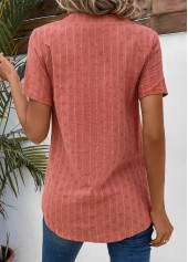Coral Button Striped Short Sleeve Split Neck Blouse | thumb picture 