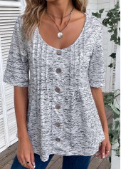 Light Grey Marl Button Half Sleeve T Shirt | thumb picture 