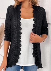 Black Scalloped Hem Long Sleeve Light Cardigan | thumb picture 