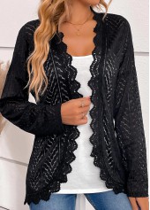 Black Scalloped Hem Long Sleeve Light Cardigan | thumb picture 