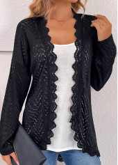 Black Scalloped Hem Long Sleeve Light Cardigan | thumb picture 