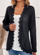 Black Scalloped Hem Long Sleeve Light Cardigan | thumb picture 